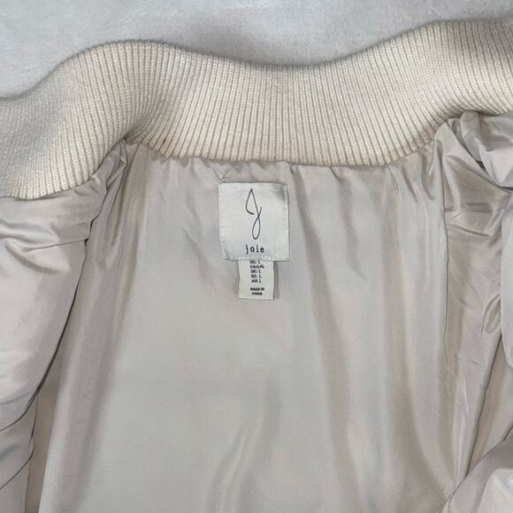 JOIE Cable Knit Cardigan Sweater Style Insulated Bomber Jacket Cream Sz Large - Picture 4 of 6
